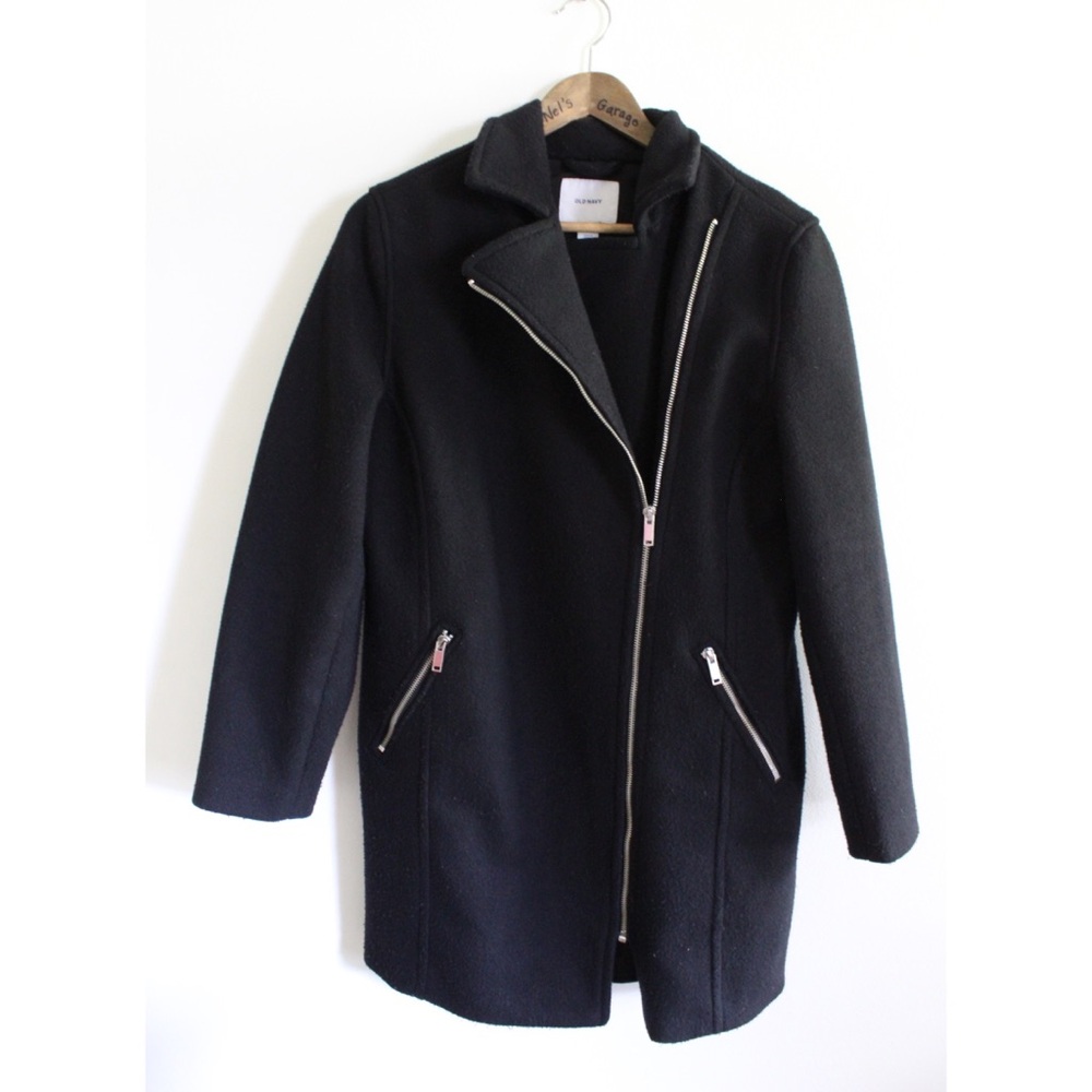Old Navy Preowned Asymmetrical front Zip Wool Blend Long Peacoat Dress Coat M